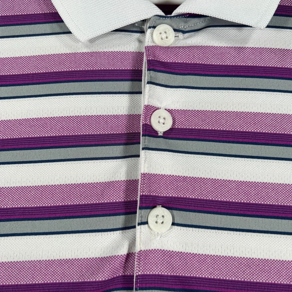 Adidas Polo Shirt Mens XL Extra Large Purple Striped Short Sleeve Golf Casual
